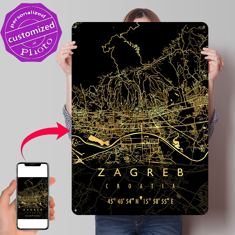 Home Decor Zagreb - ZAGREB MAP CROATIA 3D Texture Printed