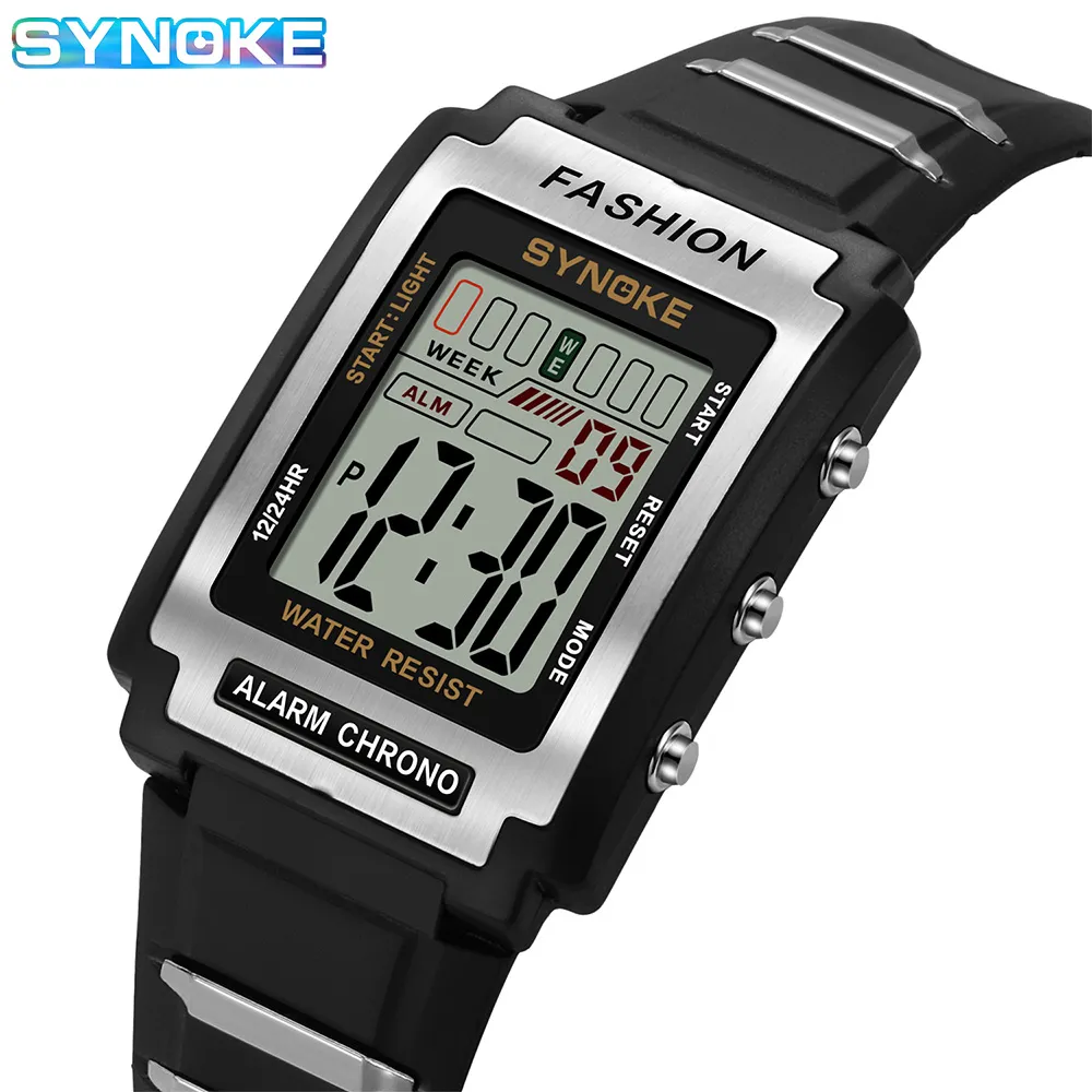 Vintage Alarm Clock - SYNOKE Men Rectangular Sports Electronic Watch