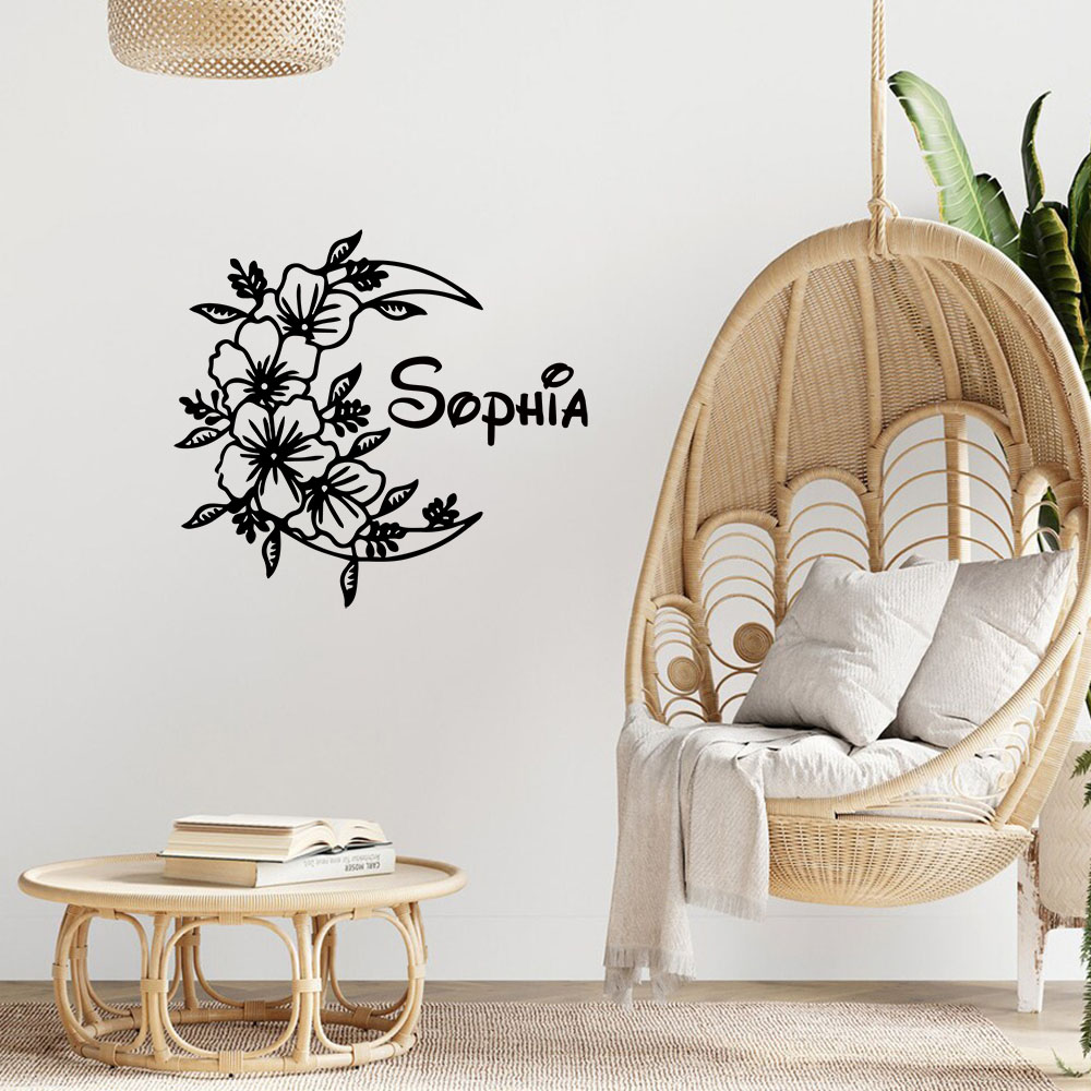 Home Decor Wall Tiles - 1PC Creative Moon Flower Customizable Name