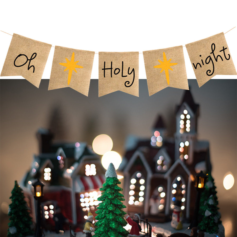 Home Decor Garland - Oh-Holy-Night Banner Flax Rustic Christmas Garland