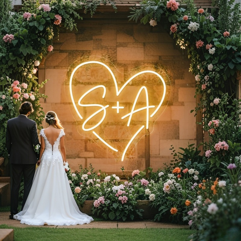 Home Decor Halloween - Custom Initials Heart LED Neon Sign,