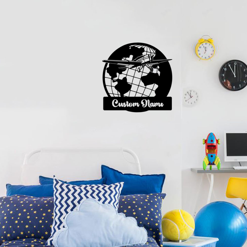 Home Decor Wall Tiles - 1PC Cute Earth Airplane Customized Name