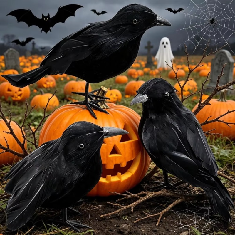 Home Decor Halloween - 1PC Black Crow Halloween Decoration Realistic