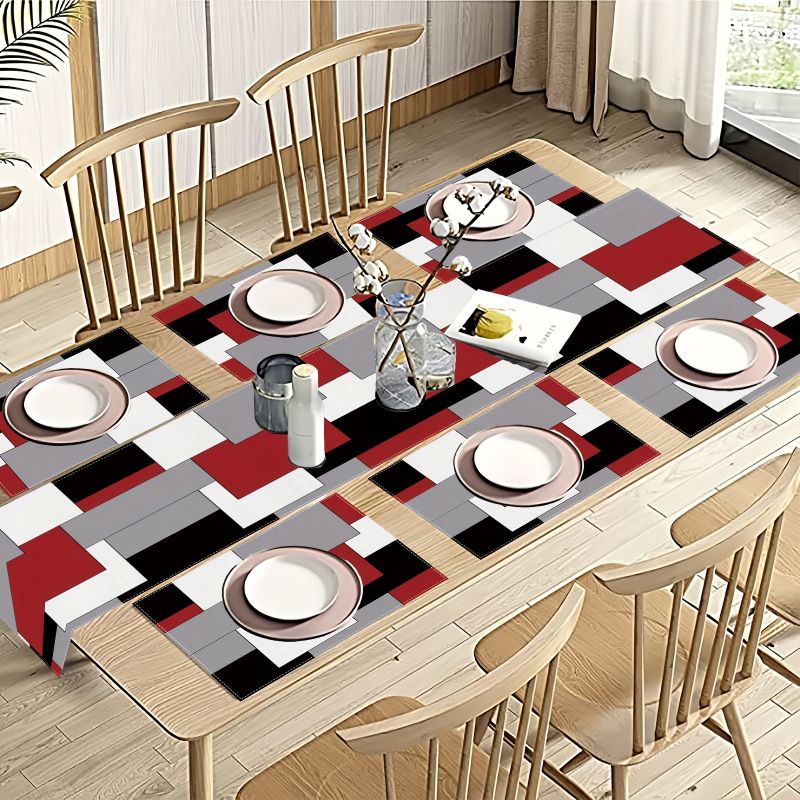Linen Table Runner - Modern Minimalist Contrast Geometric Table Runner