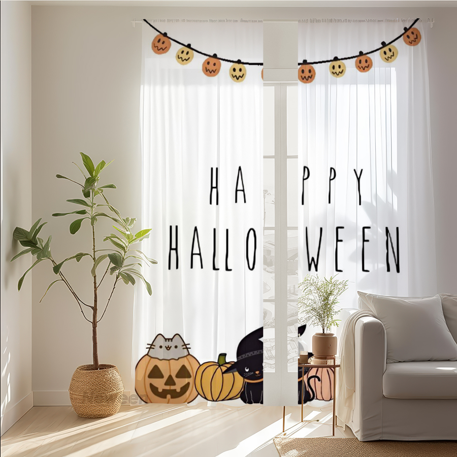 Home Decor Garland - 2PCS Digital Print Sheer Curtain, Cute