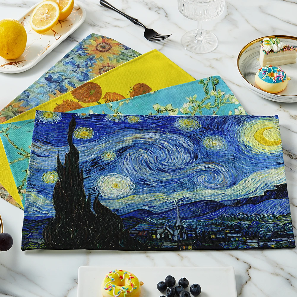 New Van Gogh Oil Painting Tabl - огляд і ціна Linen Table Runner