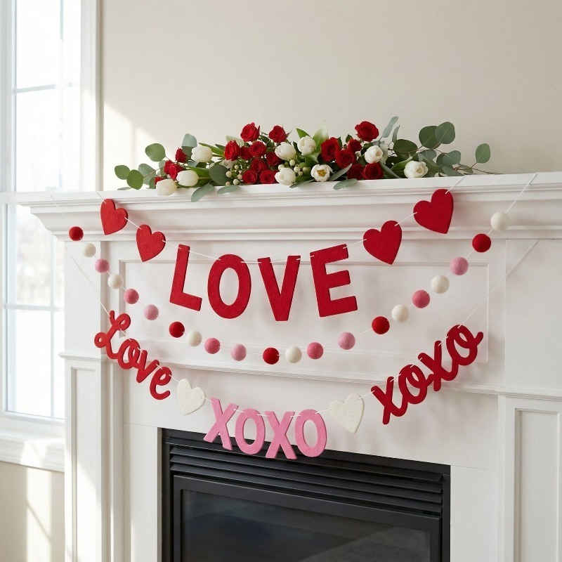 2026 New Red Pink Heart Felt G - огляд і ціна Home Decor Garland