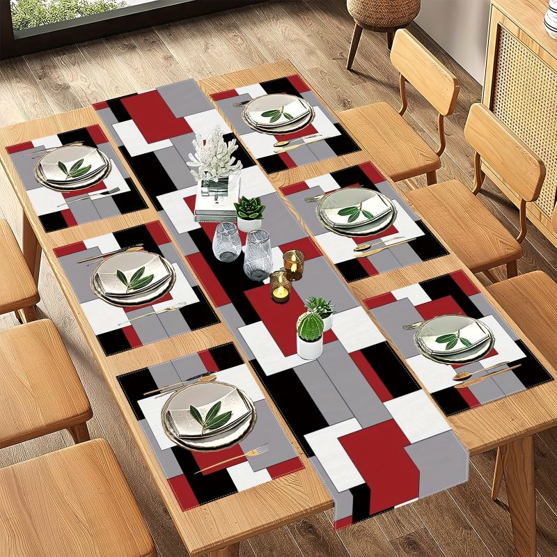 Modern Minimalist Contrast Geo - огляд і ціна Linen Table Runner