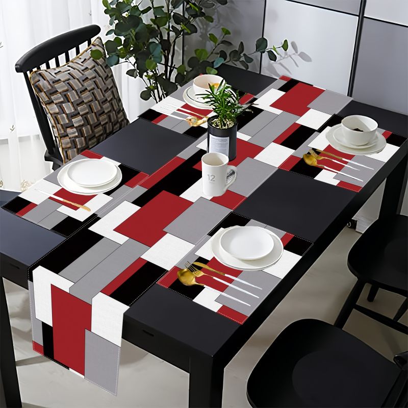 Modern Minimalist Contrast Geo - огляд і ціна Linen Table Runner