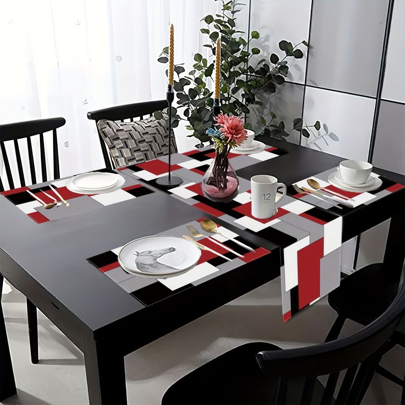 Modern Minimalist Contrast Geo - огляд і ціна Linen Table Runner